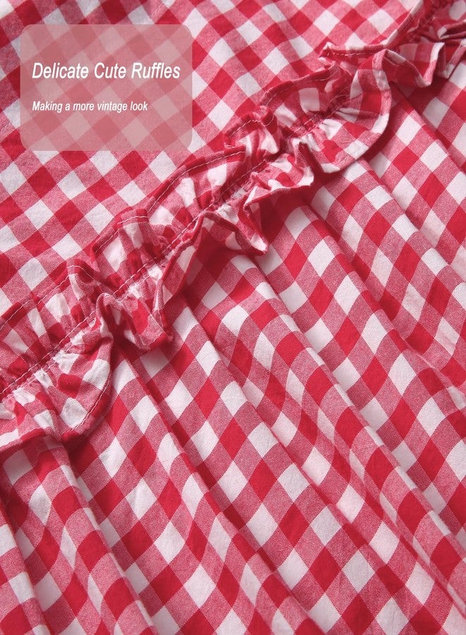 Silnuo Red/White Plaid Gingham Ruffle Window Valance Farmhouse Checkered Window Treatment Washed Cotton Decorative Curtain Rod Pocket 52" W x 18" L - Image 5